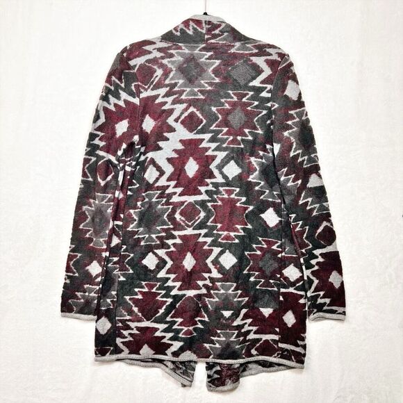 Lucky Brand Burgundy Gray Aztec Print Open Front Cardigan Cotton Blend Sz S New - Picture 8 of 15
